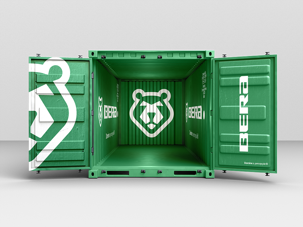 Container verde da Bera Creative Studio com identidade visual aplicada
